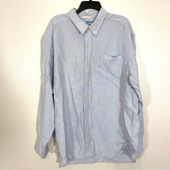 TOMMY BAHAMA Mens XXL 100% Linen Long Sleeve Button Camp Shirt Light Blue - Picture 1 of 7